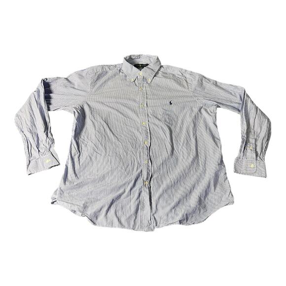 Polo Ralph Lauren Oxford Button Front LongSleeve Shirt Pinstripe XL Stretch Blue - Picture 2 of 7